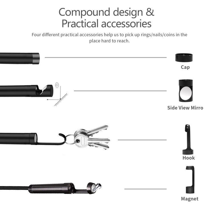 8mm 1080P IP68 Waterproof 4.3 inch Screen Dual Camera Digital Endoscope, 5m, 2m