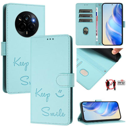 Smile Embossing RFID Leather Phone Case, For Realme 14x Global / V70 5G / C75 5G, For Realme Narzo 80 Pro / 14 Pro 5G India, For Realme 14 5G / 14T 5G Global, For Realme P3 Ultra 5G