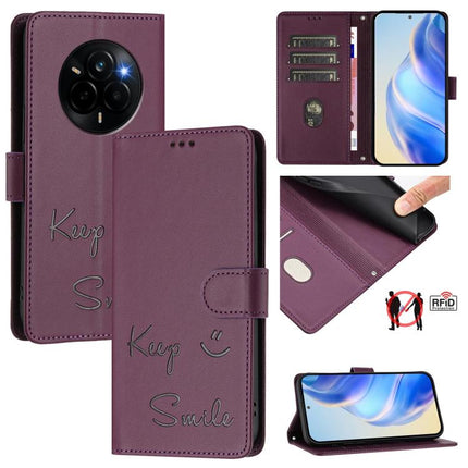 Smile Embossing RFID Leather Phone Case, For Realme 14x Global / V70 5G / C75 5G, For Realme Narzo 80 Pro / 14 Pro 5G India, For Realme 14 5G / 14T 5G Global, For Realme P3 Ultra 5G