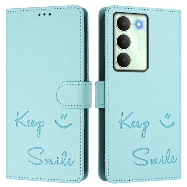 Smile Embossing RFID Leather Phone Case, For Realme 14x Global / V70 5G / C75 5G, For Realme Narzo 80 Pro / 14 Pro 5G India, For Realme 14 5G / 14T 5G Global, For Realme P3 Ultra 5G