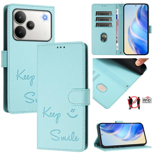 Smile Embossing RFID Leather Phone Case, For Realme P4 5G, For Realme 15T 5G Global, For Realme 15 / 15 Pro 5G Global, For Realme C71 4G Global