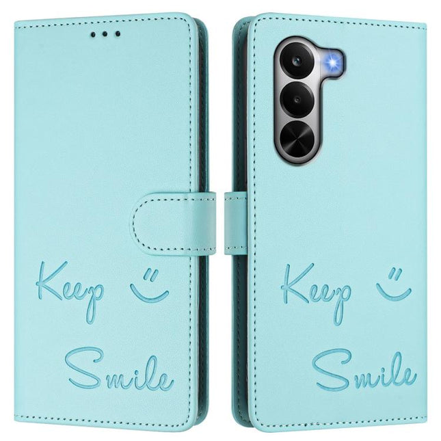 Smile Embossing RFID Leather Phone Case, For Realme P4x 5G / OnePlus Nord CE6 Lite, For Realme 16T 5G Global, For Realme C100 5G, For Realme P4 Power 5G