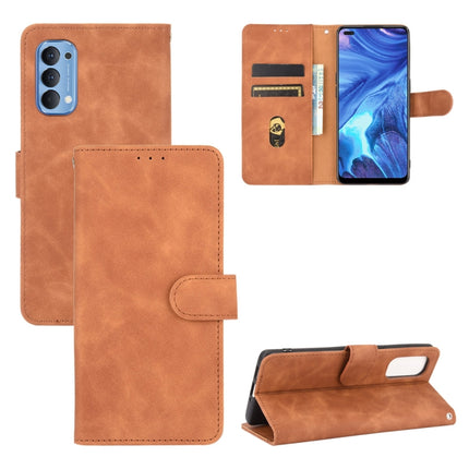 Solid Color Skin Feel Magnetic Buckle Horizontal Flip Calf Texture PU Leather Case with Holder & Card Slots & Wallet, For OPPO Reno4 5G