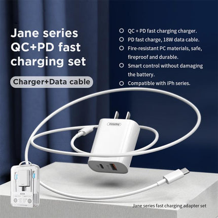 REMAX RP-U37 18W QC+PD Fast Charger With 1m Type-C to 8 Pin Cable, US Plug, EU Plug