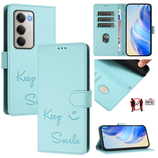 Smile Embossing RFID Leather Phone Case, For Redmi 15 5G Global / 15 4G SEA 169.5mm, For Xiaomi 15T Pro 5G, For Xiaomi 15T 5G, For Redmi Note 14 4G 164.84mm EU Version