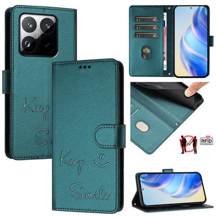 Smile Embossing RFID Leather Phone Case, For Redmi 15 5G Global / 15 4G SEA 169.5mm, For Xiaomi 15T Pro 5G, For Xiaomi 15T 5G, For Redmi Note 14 4G 164.84mm EU Version