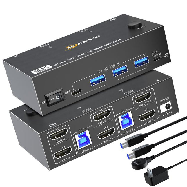 KC-KVM8202 8K 60Hz USB3.0 / HDMI 2-Port Dual Monitor KVM Switch, US Plug, EU Plug, UK Plug, AU Plug