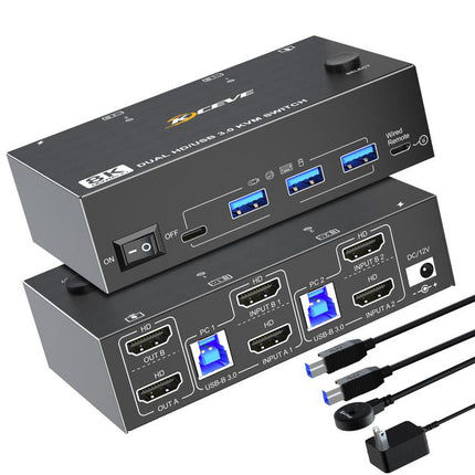 KC-KVM8202 8K 60Hz USB3.0 / HDMI 2-Port Dual Monitor KVM Switch, US Plug, EU Plug, UK Plug, AU Plug
