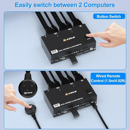 KC-KVM8202 8K 60Hz USB3.0 / HDMI 2-Port Dual Monitor KVM Switch, US Plug, EU Plug, UK Plug, AU Plug