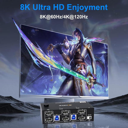 KC-KVM8202 8K 60Hz USB3.0 / HDMI 2-Port Dual Monitor KVM Switch, US Plug, EU Plug, UK Plug, AU Plug