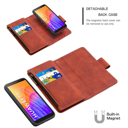 Skin Feel Detachable Magnetic Zipper Horizontal Flip PU Leather Case with Multi-Card Slots & Holder & Wallet & Photo Frame & Lanyard, For Huawei Y5P, For Huawei Y6P, For Huawei Y7P, For Huawei Honor 9X