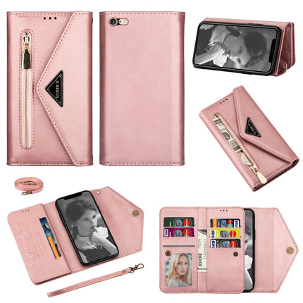 Horizontales Flip-Lederetui mit Reißverschluss und Halterung, Kartenfächern, Bilderrahmen, Trageband und langem Seil, für iPhone 6, für iPhone 6 Plus, für iPhone 7/8/SE (2020), für iPhone 7 Plus/8 Plus, für iPhone 11
