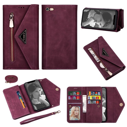 Horizontales Flip-Lederetui mit Reißverschluss und Halterung, Kartenfächern, Bilderrahmen, Trageband und langem Seil, für iPhone 6, für iPhone 6 Plus, für iPhone 7/8/SE (2020), für iPhone 7 Plus/8 Plus, für iPhone 11