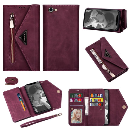 Horizontales Flip-Lederetui mit Reißverschluss und Halterung, Kartenfächern, Bilderrahmen, Trageband und langem Seil, für iPhone 6, für iPhone 6 Plus, für iPhone 7/8/SE (2020), für iPhone 7 Plus/8 Plus, für iPhone 11