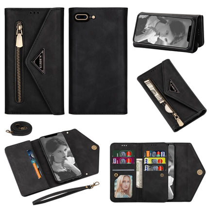 Horizontales Flip-Lederetui mit Reißverschluss und Halterung, Kartenfächern, Bilderrahmen, Trageband und langem Seil, für iPhone 6, für iPhone 6 Plus, für iPhone 7/8/SE (2020), für iPhone 7 Plus/8 Plus, für iPhone 11