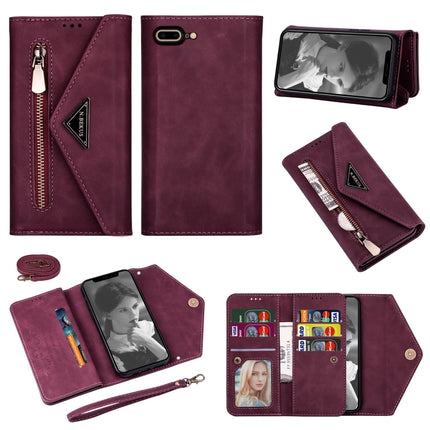 Horizontales Flip-Lederetui mit Reißverschluss und Halterung, Kartenfächern, Bilderrahmen, Trageband und langem Seil, für iPhone 6, für iPhone 6 Plus, für iPhone 7/8/SE (2020), für iPhone 7 Plus/8 Plus, für iPhone 11