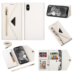 Funda de cuero con tapa horizontal con cremallera y tacto agradable al tacto, con soporte, ranuras para tarjetas, marco de fotos, cordón y cuerda larga, para iPhone 11 Pro, para iPhone 11 Pro Max, para iPhone XS/X, para iPhone XR, para iPhone XS Max