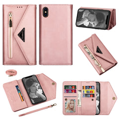 Funda de cuero con tapa horizontal con cremallera y tacto agradable al tacto, con soporte, ranuras para tarjetas, marco de fotos, cordón y cuerda larga, para iPhone 11 Pro, para iPhone 11 Pro Max, para iPhone XS/X, para iPhone XR, para iPhone XS Max