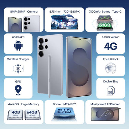 F102 / S25 Ultra, 4GB+64GB, 6.75 inch Android 11 MTK6762 Octa Core, Network: 4G, Dual SIM, Support Wireless Charging, EU Plug, US Plug, UK Plug, AU Plug
