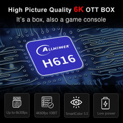 H96 Max 6K Ultra HD Smart TV-Box mit Fernbedienung, Android 10.0, Allwinner H616 Quad Core ARM Cortex-A53, 2 GB + 16 GB, TF-Karte / USB x 2 / AV / HDMI / WLAN, EU-Stecker, UK-Stecker, US-Stecker, AU-Stecker