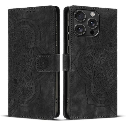 Mandala Embossed Retro Frosted Leather Phone Case, For iPhone 16e, For iPhone 16 Pro Max, For iPhone 16 Pro, For iPhone 16 Plus