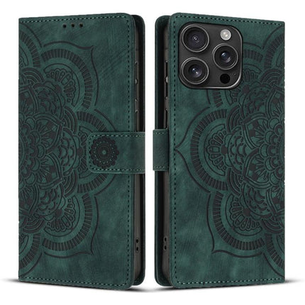 Mandala Embossed Retro Frosted Leather Phone Case, For iPhone 16e, For iPhone 16 Pro Max, For iPhone 16 Pro, For iPhone 16 Plus