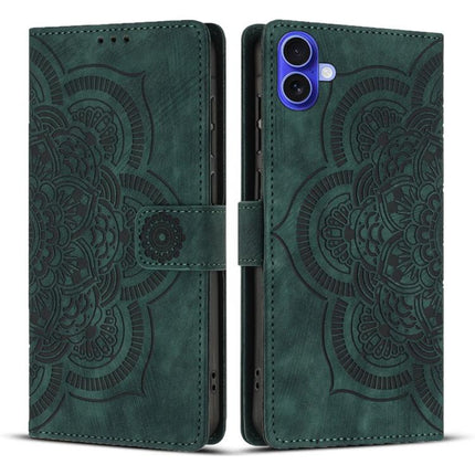 Mandala Embossed Retro Frosted Leather Phone Case, For iPhone 16e, For iPhone 16 Pro Max, For iPhone 16 Pro, For iPhone 16 Plus