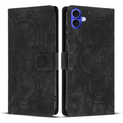 Mandala Embossed Retro Frosted Leather Phone Case, For iPhone 16e, For iPhone 16 Pro Max, For iPhone 16 Pro, For iPhone 16 Plus