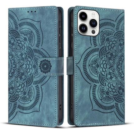 Mandala Embossed Retro Frosted Leather Phone Case, For iPhone 16, For iPhone 15 Pro Max, For iPhone 15 Pro, For iPhone 15 Plus