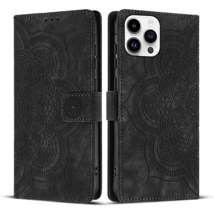 Mandala Embossed Retro Frosted Leather Phone Case, For iPhone 16, For iPhone 15 Pro Max, For iPhone 15 Pro, For iPhone 15 Plus