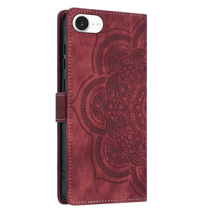 Mandala Embossed Retro Frosted Leather Phone Case, For iPhone 16e, For iPhone 16 Pro Max, For iPhone 16 Pro, For iPhone 16 Plus