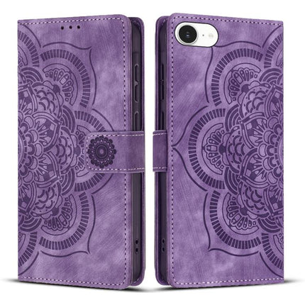 Mandala Embossed Retro Frosted Leather Phone Case, For iPhone 16e, For iPhone 16 Pro Max, For iPhone 16 Pro, For iPhone 16 Plus