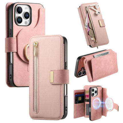 Ring Zipper Wallet RFID Blocking MagSafe Leather Phone Case, For iPhone 17e / 16e, For iPhone 16 Pro Max, For iPhone 16 Pro