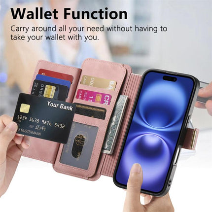 Ring Zipper Wallet RFID Blocking MagSafe Leather Phone Case, For iPhone 16 Plus, For iPhone 16, For iPhone 15 Pro Max