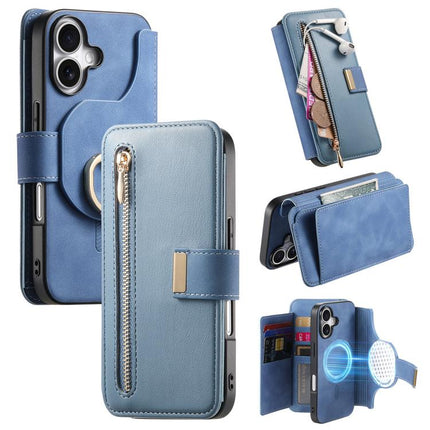 Ring Zipper Wallet RFID Blocking MagSafe Leather Phone Case, For iPhone 16 Plus, For iPhone 16, For iPhone 15 Pro Max