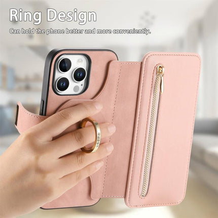 Ring Zipper Wallet RFID Blocking MagSafe Leather Phone Case, For iPhone 15 Pro, For iPhone 15 Plus, For iPhone 15