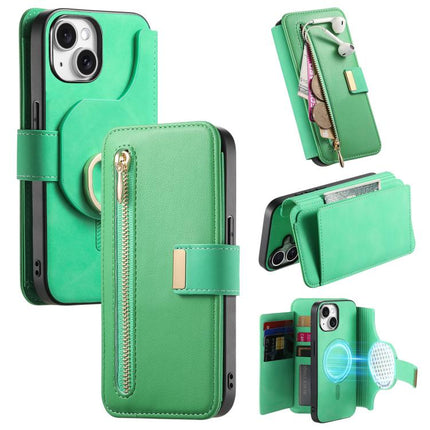 Ring Zipper Wallet RFID Blocking MagSafe Leather Phone Case, For iPhone 15 Pro, For iPhone 15 Plus, For iPhone 15