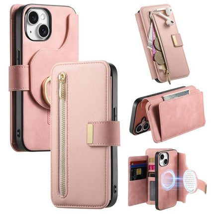 Ring Zipper Wallet RFID Blocking MagSafe Leather Phone Case, For iPhone 14 Plus, For iPhone 14, For iPhone 14 Pro