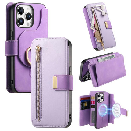 Ring Zipper Wallet RFID Blocking MagSafe Leather Phone Case, For iPhone 14 Pro Max, For iPhone 13 Pro Max, For iPhone 13 Pro