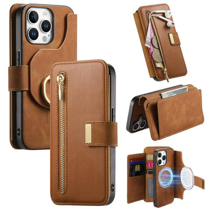 Ring Zipper Wallet RFID Blocking MagSafe Leather Phone Case, For iPhone 14 Pro Max, For iPhone 13 Pro Max, For iPhone 13 Pro