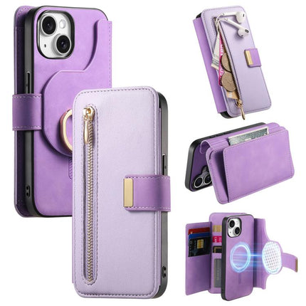 Ring Zipper Wallet RFID Blocking MagSafe Leather Phone Case, For iPhone 13, For iPhone 12 / 12 Pro, For iPhone 12 Pro Max