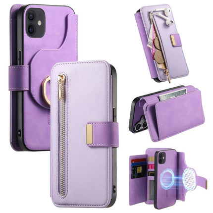 Ring Zipper Wallet RFID Blocking MagSafe Leather Phone Case, For iPhone 13, For iPhone 12 / 12 Pro, For iPhone 12 Pro Max