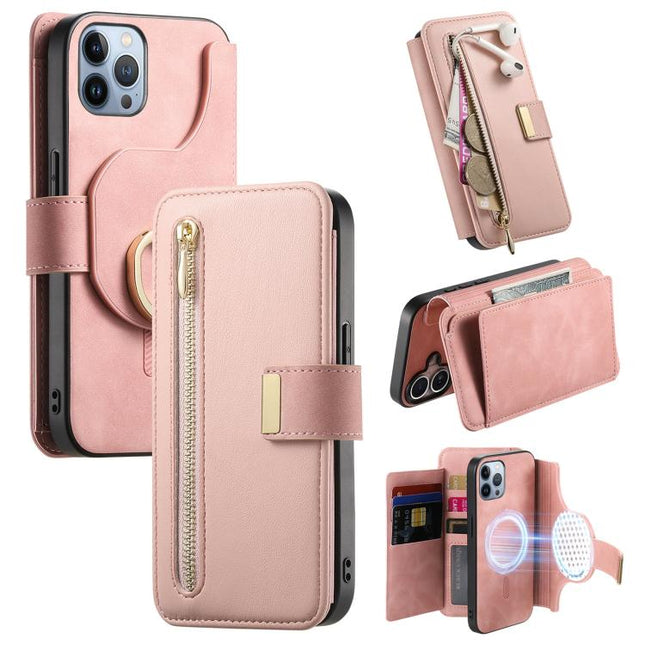 Ring Zipper Wallet RFID Blocking MagSafe Leather Phone Case, For iPhone 11 Pro Max, For iPhone 11, For iPhone 11 Pro