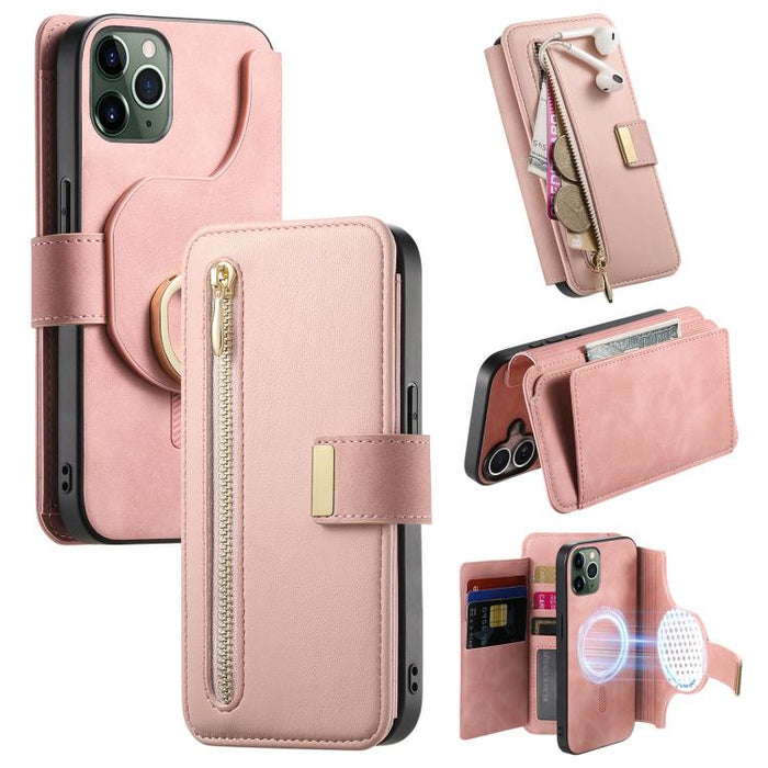 Ring Zipper Wallet RFID Blocking MagSafe Leather Phone Case, For iPhone 11 Pro Max, For iPhone 11, For iPhone 11 Pro