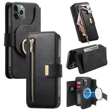 Ring Zipper Wallet RFID Blocking MagSafe Leather Phone Case, For iPhone 11 Pro Max, For iPhone 11, For iPhone 11 Pro