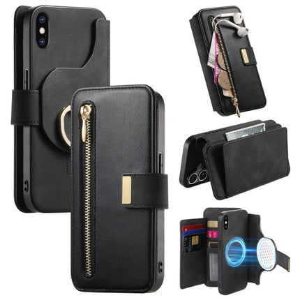 Ring Zipper Wallet RFID Blocking MagSafe Leather Phone Case, For iPhone X / XS, For iPhone XR, For iPhone XS Max
