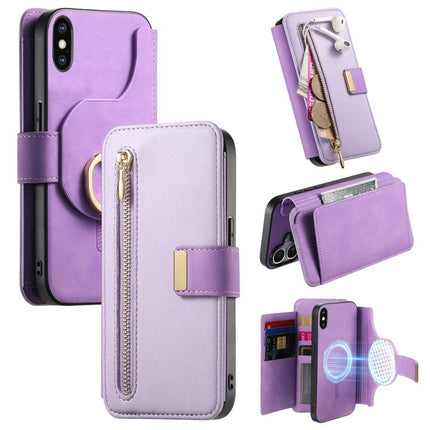 Ring Zipper Wallet RFID Blocking MagSafe Leather Phone Case, For iPhone X / XS, For iPhone XR, For iPhone XS Max