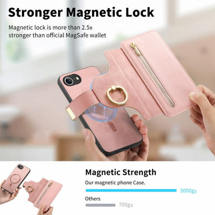 Ring Zipper Wallet RFID Blocking MagSafe Leather Phone Case, For iPhone 17e / 16e, For iPhone 16 Pro Max, For iPhone 16 Pro