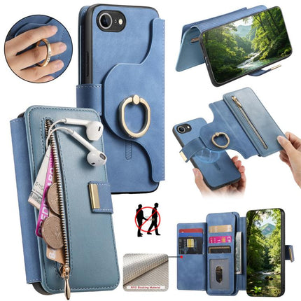 Ring Zipper Wallet RFID Blocking MagSafe Leather Phone Case, For iPhone 17e / 16e, For iPhone 16 Pro Max, For iPhone 16 Pro