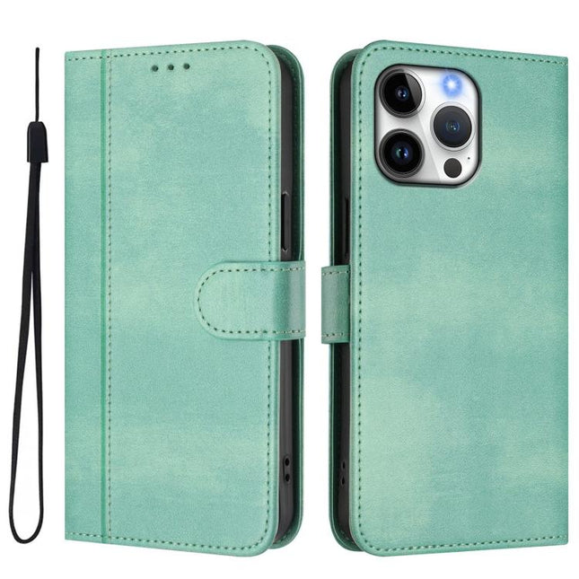 Line Splicing Buckle Retro Leather Phone Case, For iPhone 16 Pro, For iPhone 16 Plus, For iPhone 16